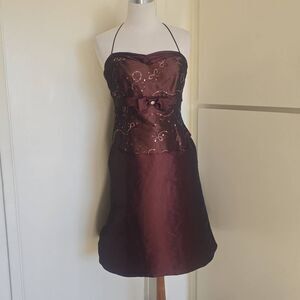 Vtg. Dollar Brown Taffeta Dress, Straps, Sequins, Knee Length Party,EUC, XL JRS